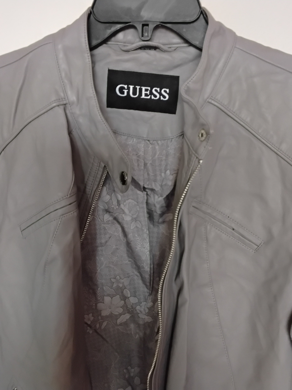 GUESS Gray Leather Zip-Front Faux Leather Jacket